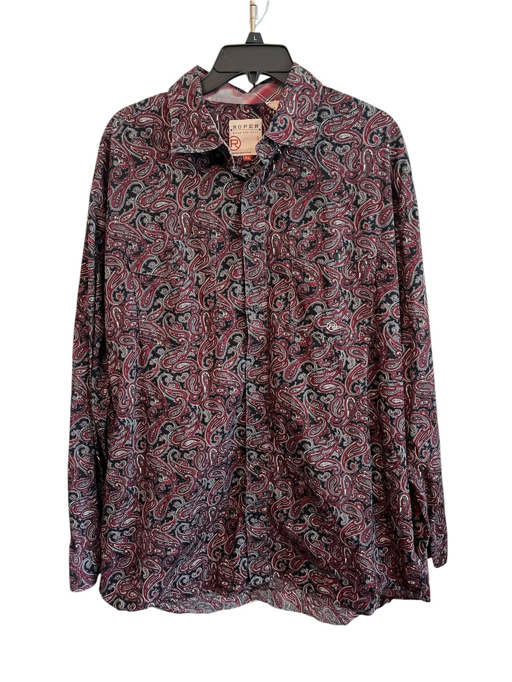Roper Paisley Western Snap Shirt XL Red Black Long Sleeve Cowboy